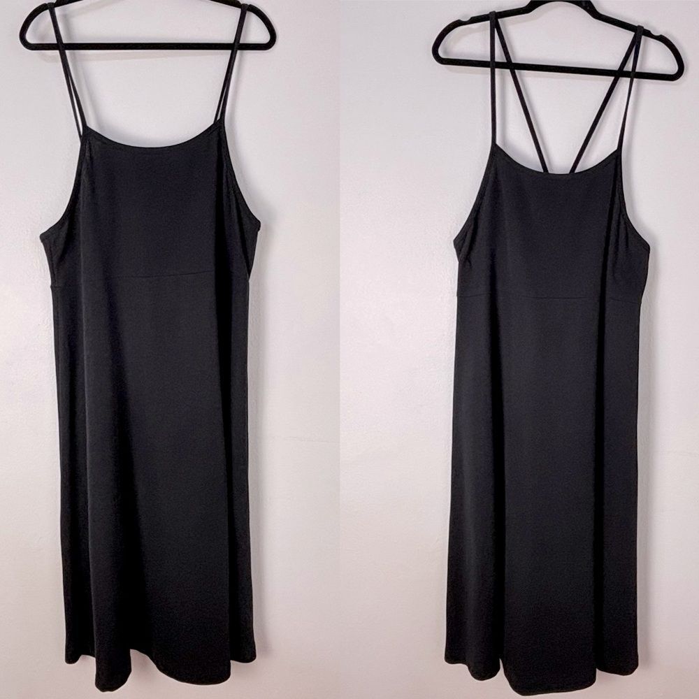 Vintage NWT Black‎ Ribbed Knit Slip Maxi Dress 18 Minimalist Lagenlook Deadstock